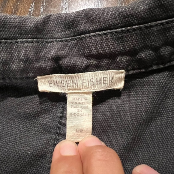 Eileen Fisher Jacket Womens Large Black Organic Cotton Hemp Smock Boxy - Picture 7 of 8